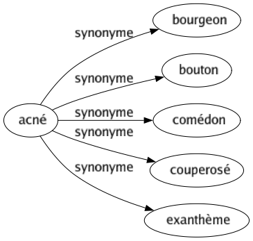 Synonyme de Acné : Bourgeon Bouton Comédon Couperosé Exanthème 