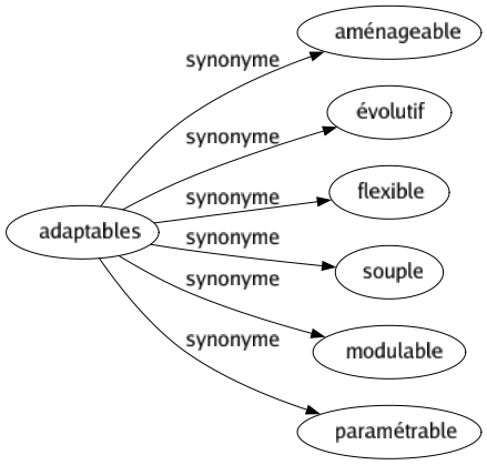 Synonyme de Adaptables : Aménageable Évolutif Flexible Souple Modulable Paramétrable 