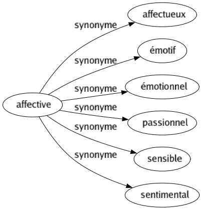 Synonyme de Affective : Affectueux Émotif Émotionnel Passionnel Sensible Sentimental 