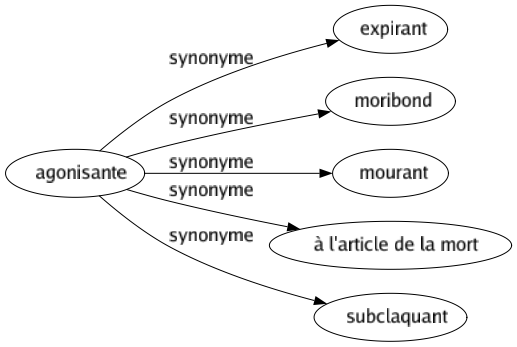 Synonyme de Agonisante : Expirant Moribond Mourant À l'article de la mort Subclaquant 