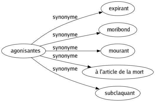 Synonyme de Agonisantes : Expirant Moribond Mourant À l'article de la mort Subclaquant 