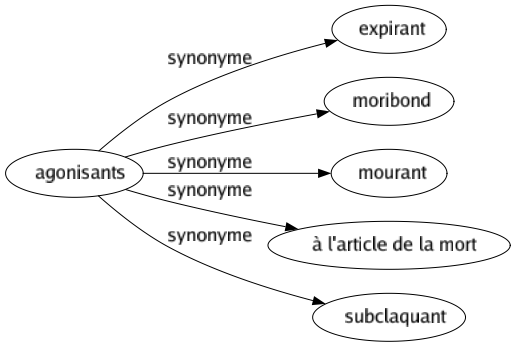 Synonyme de Agonisants : Expirant Moribond Mourant À l'article de la mort Subclaquant 