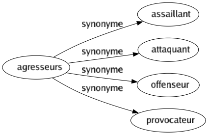 Synonyme de Agresseurs : Assaillant Attaquant Offenseur Provocateur 