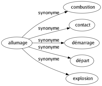 Synonyme de Allumage : Combustion Contact Démarrage Départ Explosion 