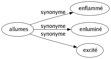 Synonyme de Allumes : Enflammé Enluminé Excité 