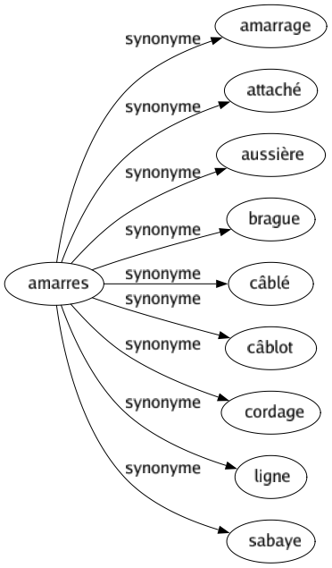 Synonyme de Amarres : Amarrage Attaché Aussière Brague Câblé Câblot Cordage Ligne Sabaye 