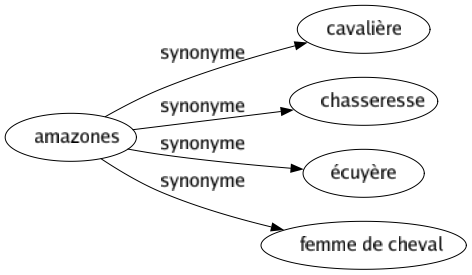 Synonyme de Amazones : Cavalière Chasseresse Écuyère Femme de cheval 