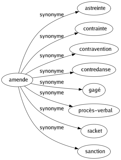 Synonyme de Amende : Astreinte Contrainte Contravention Contredanse Gagé Procès-verbal Racket Sanction 