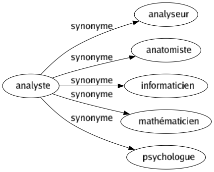 Synonyme de Analyste : Analyseur Anatomiste Informaticien Mathématicien Psychologue 