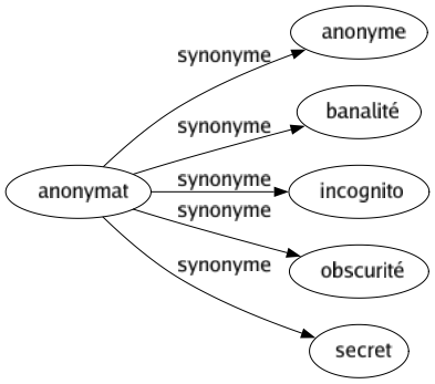 Synonyme de Anonymat : Anonyme Banalité Incognito Obscurité Secret 