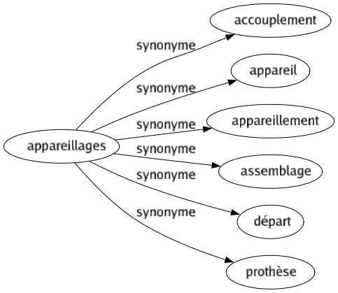 Synonyme de Appareillages : Accouplement Appareil Appareillement Assemblage Départ Prothèse 