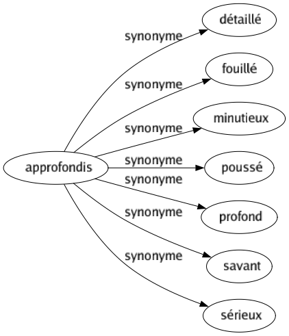 Synonyme de Approfondis : Détaillé Fouillé Minutieux Poussé Profond Savant Sérieux 