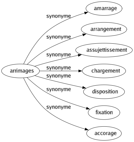 Synonyme de Arrimages : Amarrage Arrangement Assujettissement Chargement Disposition Fixation Accorage 