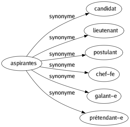 Synonyme de Aspirantes : Candidat Lieutenant Postulant Chef-fe Galant-e Prétendant-e 