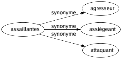 Synonyme de Assaillantes : Agresseur Assiégeant Attaquant 