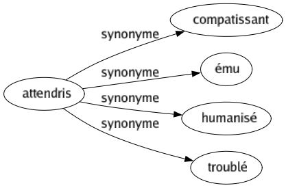 Synonyme de Attendris : Compatissant Ému Humanisé Troublé 