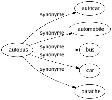 Synonyme de Autobus : Autocar Automobile Bus Car Patache 