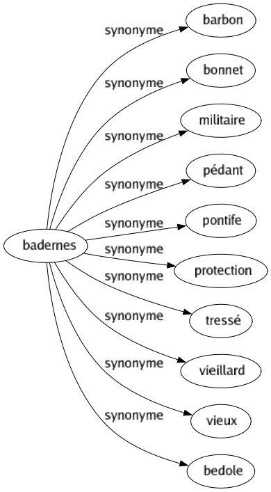 Synonyme de Badernes : Barbon Bonnet Militaire Pédant Pontife Protection Tressé Vieillard Vieux Bedole 