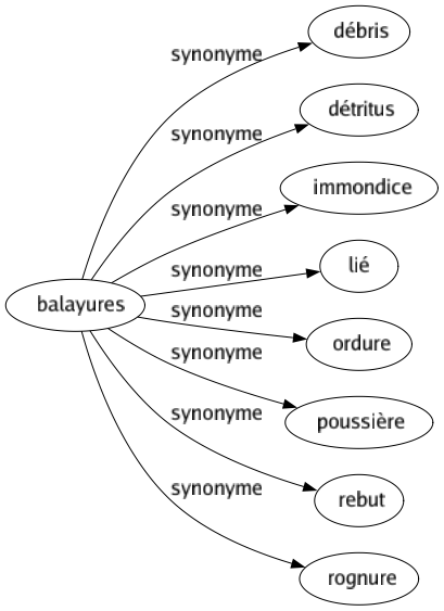 Synonyme de Balayures : Débris Détritus Immondice Lié Ordure Poussière Rebut Rognure 