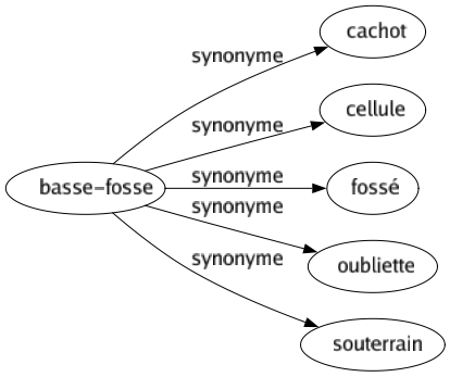 Synonyme de Basse-fosse : Cachot Cellule Fossé Oubliette Souterrain 