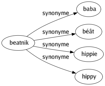 Synonyme de Beatnik : Baba Béât Hippie Hippy 
