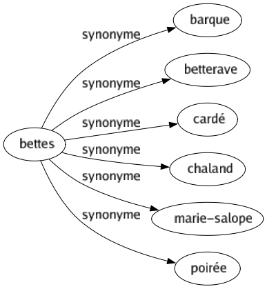 Synonyme de Bettes : Barque Betterave Cardé Chaland Marie-salope Poirée 