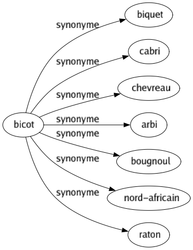 Synonyme de Bicot : Biquet Cabri Chevreau Arbi Bougnoul Nord-africain Raton 
