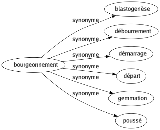 Synonyme de Bourgeonnement : Blastogenèse Débourrement Démarrage Départ Gemmation Poussé 