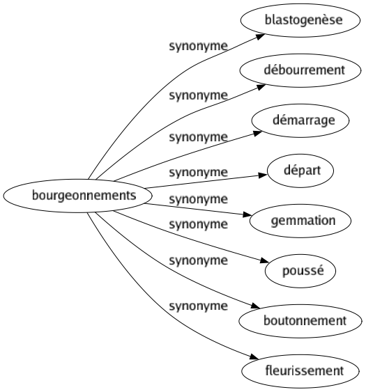 Synonyme de Bourgeonnements : Blastogenèse Débourrement Démarrage Départ Gemmation Poussé Boutonnement Fleurissement 