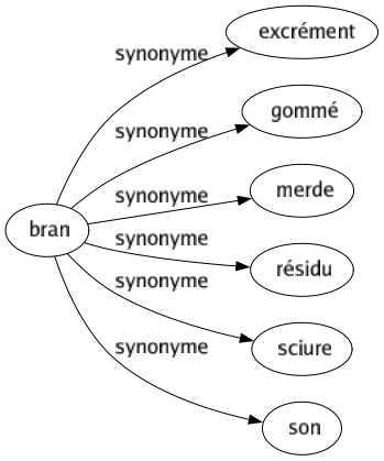 Synonyme de Bran : Excrément Gommé Merde Résidu Sciure Son 