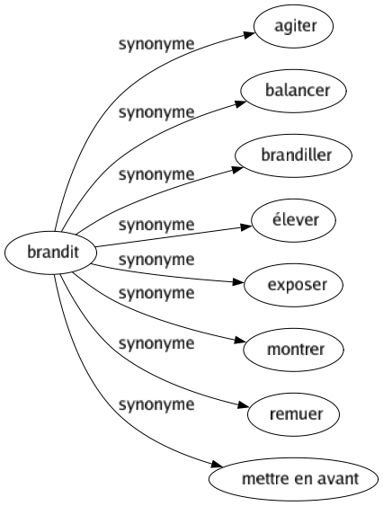 Synonyme de Brandit : Agiter Balancer Brandiller Élever Exposer Montrer Remuer Mettre en avant 