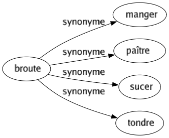 Synonyme de Broute : Manger Paître Sucer Tondre 