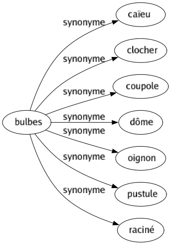 Synonyme de Bulbes : Caïeu Clocher Coupole Dôme Oignon Pustule Raciné 