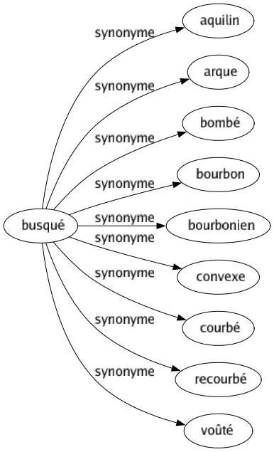 Synonyme de Busqué : Aquilin Arque Bombé Bourbon Bourbonien Convexe Courbé Recourbé Voûté 