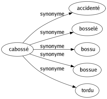 Synonyme de Cabossé : Accidenté Bosselé Bossu Bossue Tordu 