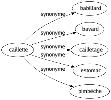 Synonyme de Caillette : Babillard Bavard Cailletage Estomac Pimbêche 