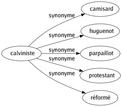 Synonyme de Calviniste : Camisard Huguenot Parpaillot Protestant Réformé 