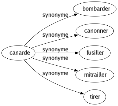 Synonyme de Canarde : Bombarder Canonner Fusiller Mitrailler Tirer 