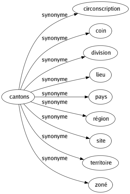 Synonyme de Cantons : Circonscription Coin Division Lieu Pays Région Site Territoire Zoné 