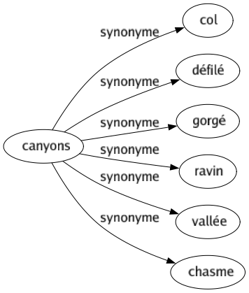 Synonyme de Canyons : Col Défilé Gorgé Ravin Vallée Chasme 