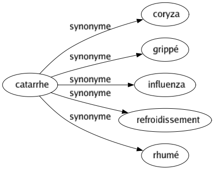 Synonyme de Catarrhe : Coryza Grippé Influenza Refroidissement Rhumé 