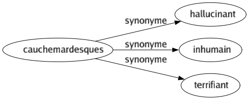 Synonyme de Cauchemardesques : Hallucinant Inhumain Terrifiant 