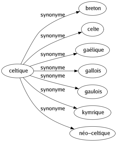 Synonyme de Celtique : Breton Celte Gaélique Gallois Gaulois Kymrique Néo-celtique 