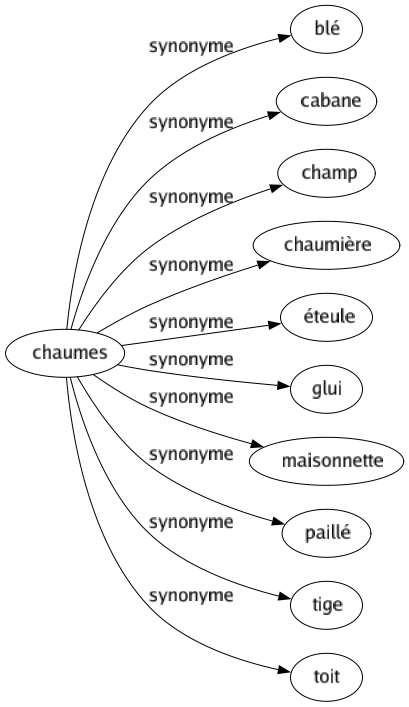 Synonyme de Chaumes : Blé Cabane Champ Chaumière Éteule Glui Maisonnette Paillé Tige Toit 