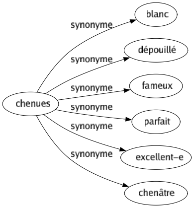 Synonyme de Chenues : Blanc Dépouillé Fameux Parfait Excellent-e Chenâtre 