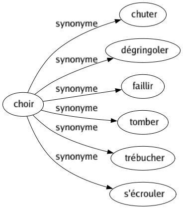 Synonyme de Choir : Chuter Dégringoler Faillir Tomber Trébucher S'écrouler 
