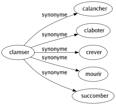 Synonyme de Clamser : Calancher Claboter Crever Mourir Succomber 