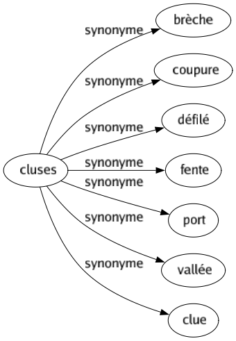 Synonyme de Cluses : Brèche Coupure Défilé Fente Port Vallée Clue 