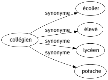 Synonyme de Collégien : Écolier Élevé Lycéen Potache 