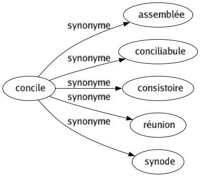 Synonyme de Concile : Assemblée Conciliabule Consistoire Réunion Synode 